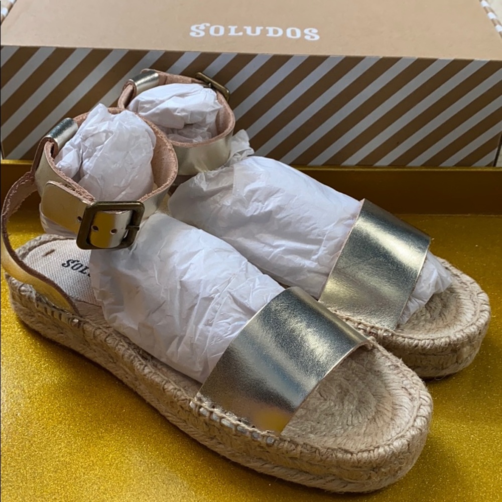 Soludos Cadiz sandal leather platinum new w/ box
